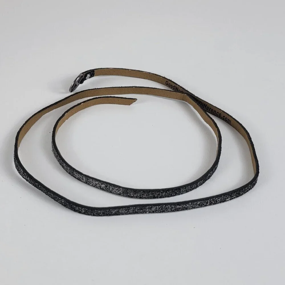 Good Works Black Glitter Leather Strap Wrap Bracelet 35 In Buckle Clasp